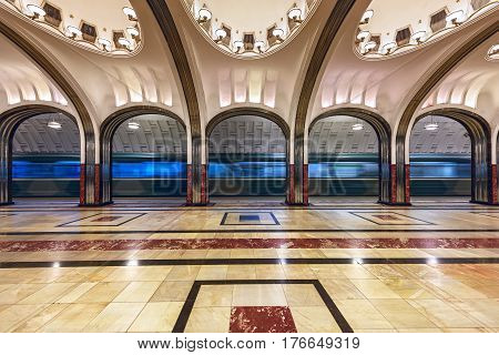 MOSCOW/ RUSSIA - MARCH 11, 2017. Metro station Mayakovskaya. Moscow, Russia