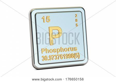 Phosphorus P chemical element sign. 3D rendering isolated on white background