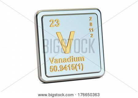 Vanadium V chemical element sign. 3D rendering isolated on white background