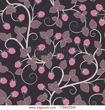 Seamless floral background with raspberry. Beautiful floral texture
