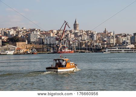 View of the Galata Tower from the Golden Horn of Istanbul
