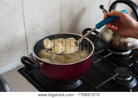 The Process Of Making Dumplings Home. Set. Ukraine.