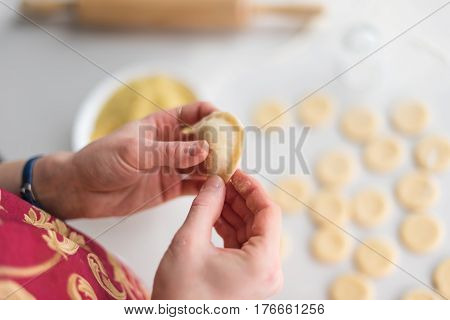 The Process Of Making Dumplings Home. Set. Ukraine.