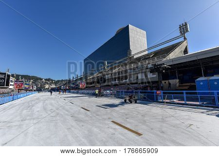 Rio de Janeiro, Brazil - February 15, 2017: Marques de Sapucai Sambadrome is getting ready for the carnival party.