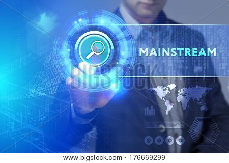 Business, Technology, Internet And Network Concept. Business Man Working On The Tablet Of The Future