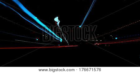 street lights zoom out effect at night abstract background