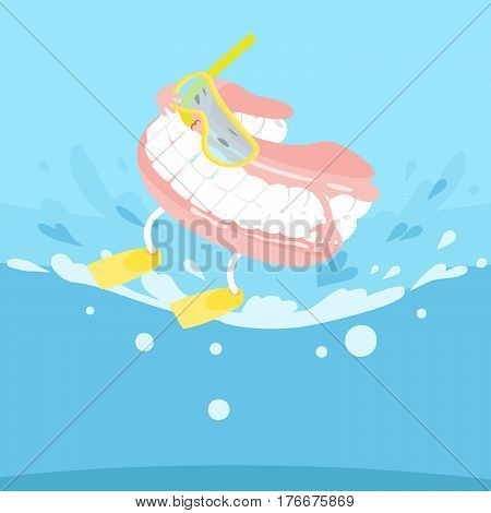 cute cartoon denture feel excited with surfing