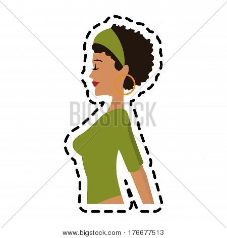 beautiful olive skin young woman with curly black hair icon image vector illustration design