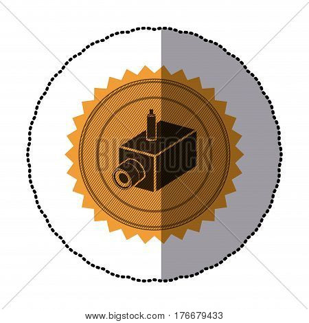 sticker of circular frame with contour sawtooth with interior video security camera vector illustration