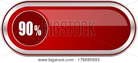 90 percent red long glossy silver metallic banner. Modern design web icon for smartphone applications