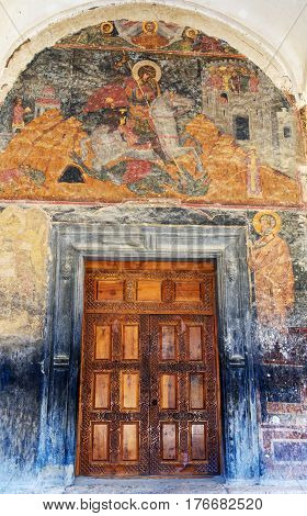 Mural Paintings At The Entrance Of Alaverdi Monastery In The Alazani Valley. Kakheti Region. Georgia
