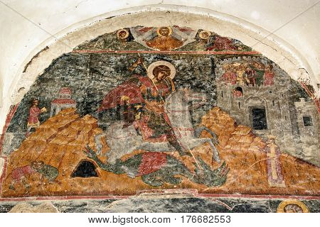 Mural Paintings At The Entrance Of Alaverdi Monastery In The Alazani Valley. Kakheti Region. Georgia