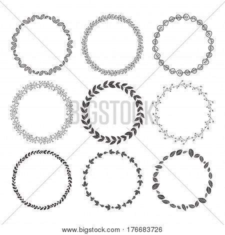 Set of 9 hand drawn boho style frames with place for your text. Art vector illustration