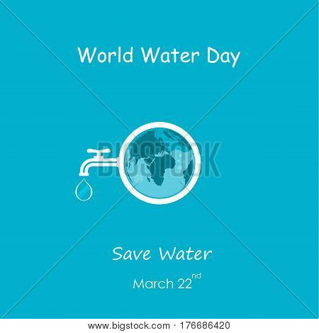 Water drop and water tap icon with Globe icon vector logo design template.World Water Day icon.World Water Day idea campaign concept for greeting card and poster.Vector illustration