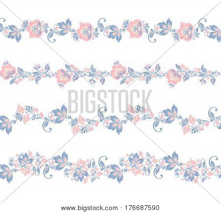 Seamless floral borders elements. Romantic Flower set. EPS 8