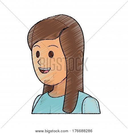 youn woman wearing blue shirt cartoon icon over white background. colorful design. vector illustration