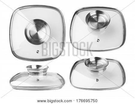 Glass lid from a pan isolated on white background