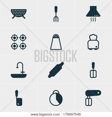 Vector Illustration Of 12 Restaurant Icons. Editable Pack Of Timekeeper, Pepper Container, Fork And Other Elements.