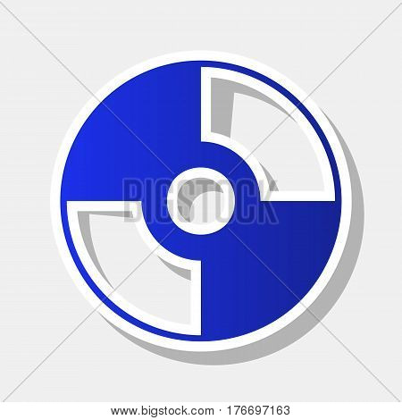 Vector CD or DVD sign. Vector. New year bluish icon with outside stroke and gray shadow on light gray background.