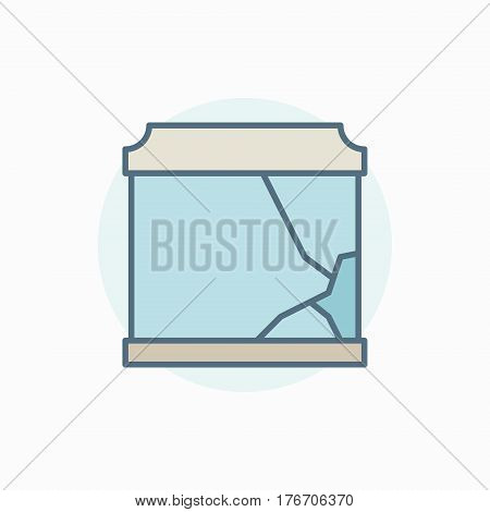 Broken aquarium colorful icon. Vector broken fishtank sign or design element