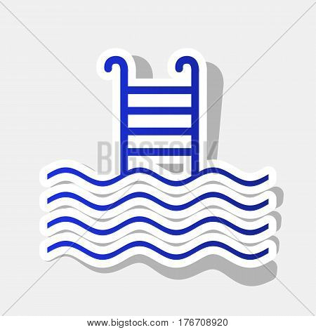 Swimming Pool sign. Vector. New year bluish icon with outside stroke and gray shadow on light gray background.