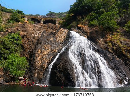 Beautiful view of the Dudhsagar waterfall in Goa India