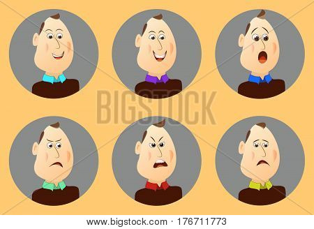 Set people avatars cartoon emotions. Man's facial expression.Vector illustration of a flat design.