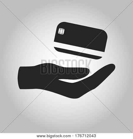 icon hand holding credit card isolated on grey background