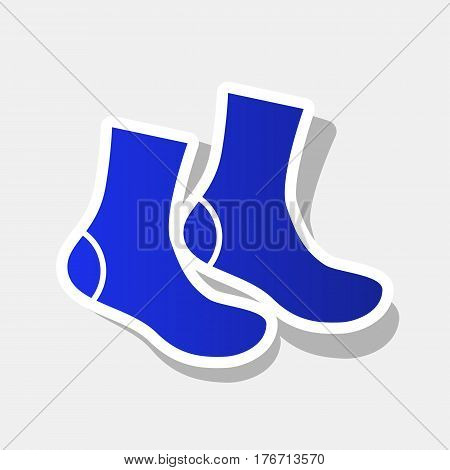 Socks sign. Vector. New year bluish icon with outside stroke and gray shadow on light gray background.