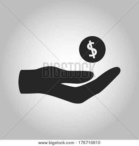 icon hand holding money isolated on grey background
