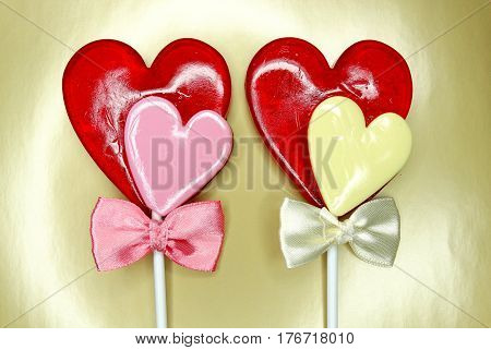 hearts red lollipops love concept valentine's day