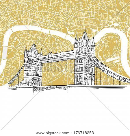 London Tower Bridge With Colored Map