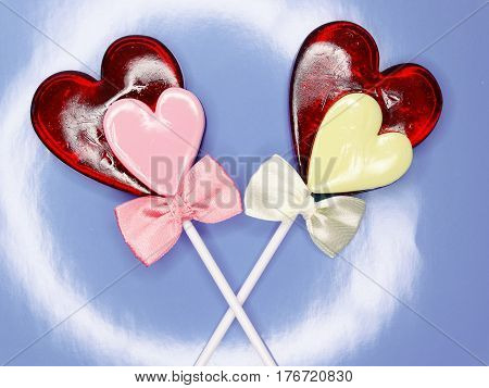 hearts red lollipops love concept valentine's day