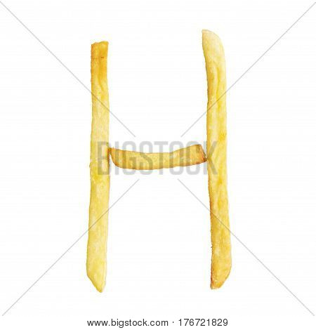 Letter H symbol is made of the same fries. Alphabet of French fries. Isolate on white