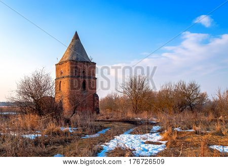 Saburovo fortress ruins near Oryol at dawn