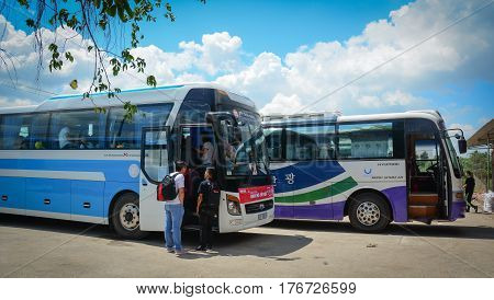 Some Buses Wait To New Trip At The Bus Station
