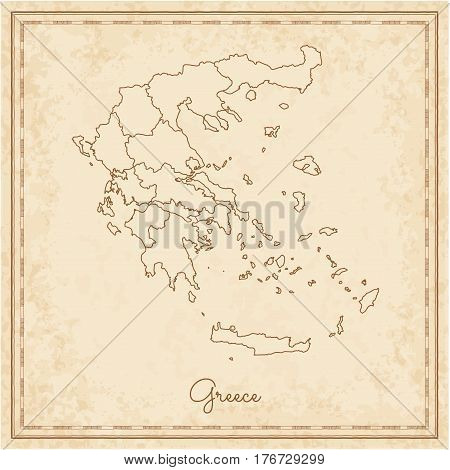 Greece Region Map: Stilyzed Old Pirate Parchment Imitation. Detailed Map Of Greece Regions. Vector I