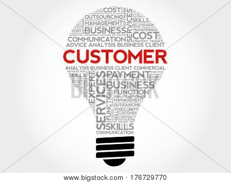 Customer bulb word cloud business concept background