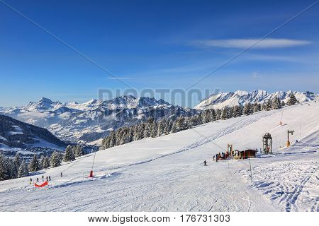 Empty ski domain located at high altitude in Alps in Beaufortain Massif in Haute-Savoie close to Mont Blanc.