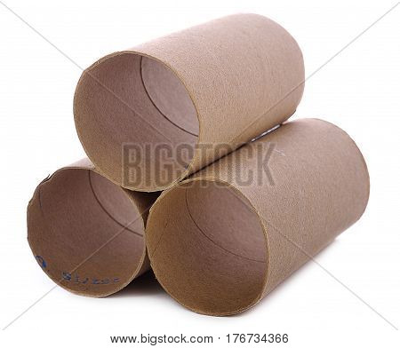 Paper tube of toilet paper isolated on white background