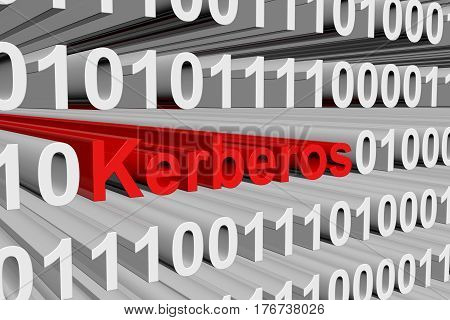 Kerberos is presented in the form of binary code 3d illustration
