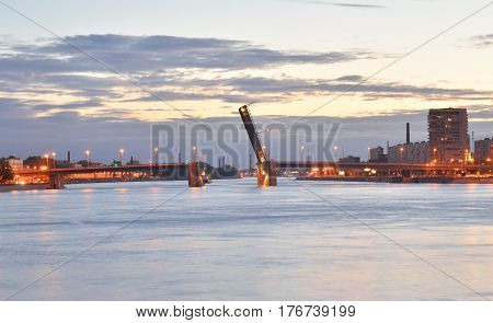 Volodarsky bridge at white night in St.Petersburg Russia.