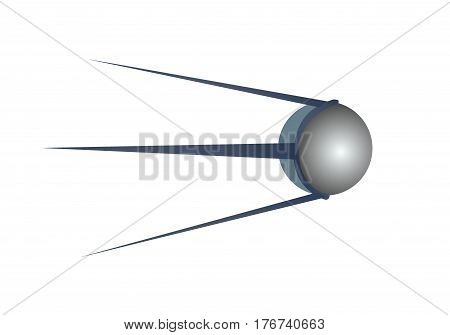 Sputnik one first of earth satellites gray icon cartoon style. Sputnik icon in monochrome style isolated on white background. Symbol planet Earth space stock vector illustration flat design.
