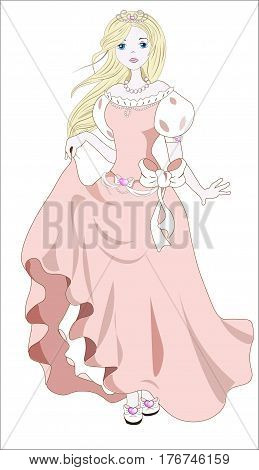 the princess in pink dress and bow with the hair flying downwind