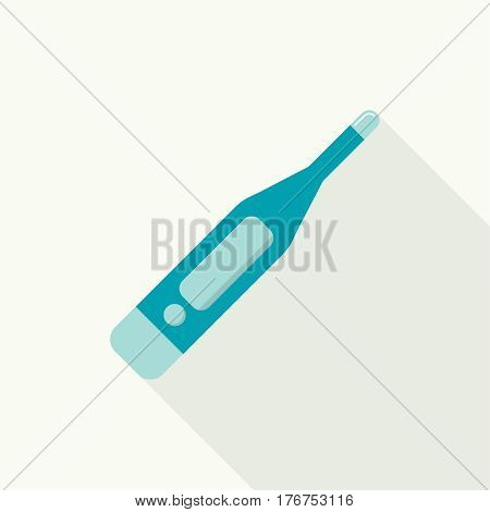 Modern medical electronic thermometer for measuring body temperature. Tool for diagnosing diseases. Isolated vector icon. Flat design with long shadow. Digital thermometer