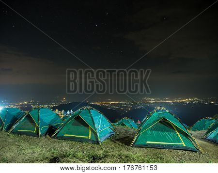 Tent the night sky filled with stars. Night sky with stars at Doi Ang Khang Chiang Mai Thailand.