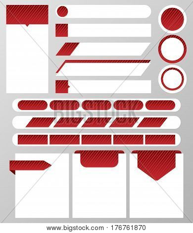 Collection of website elements‏: text box, button, banner, text bar, navigation bar, label. Red and white elements for web design. Vector illustration