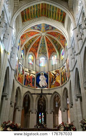 MADRID, SPAIN - 7 January 2009: Image of Altar in Madrid's Cathedral of Almudena Spain
