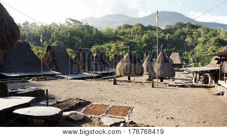 Bena a traditional village with grass huts of the Ngada people in Flores near Bajawa Indonesia.