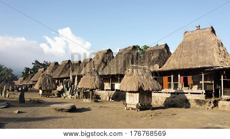Bena a traditional village with grass huts of the Ngada people in Flores near Bajawa Indonesia.